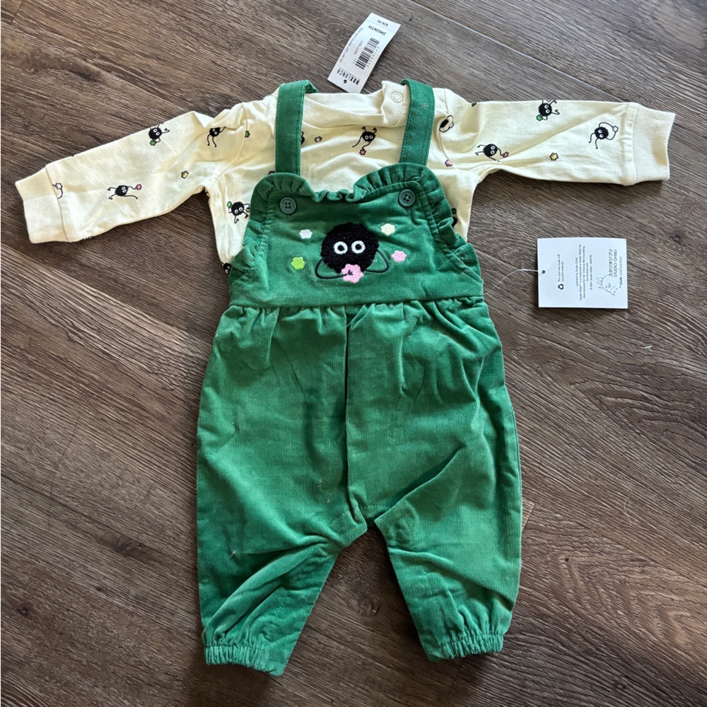 Ghibli soots spirit 2pc tee & Overall set baby size 3M, NWT